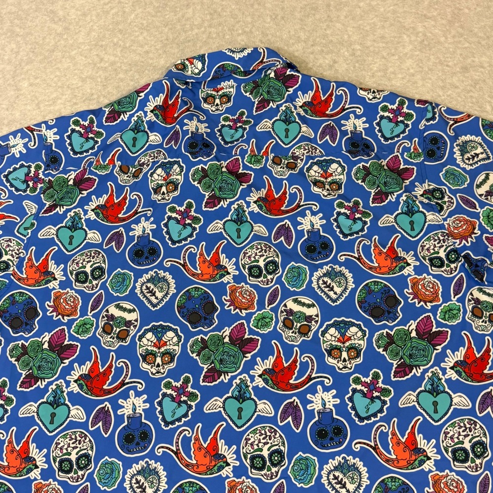 Dixxon Flannel Co Los Muertos Blue Sugar Skull D-Lite Shirt Mens 4X Short Sleeve - Picture 12 of 12